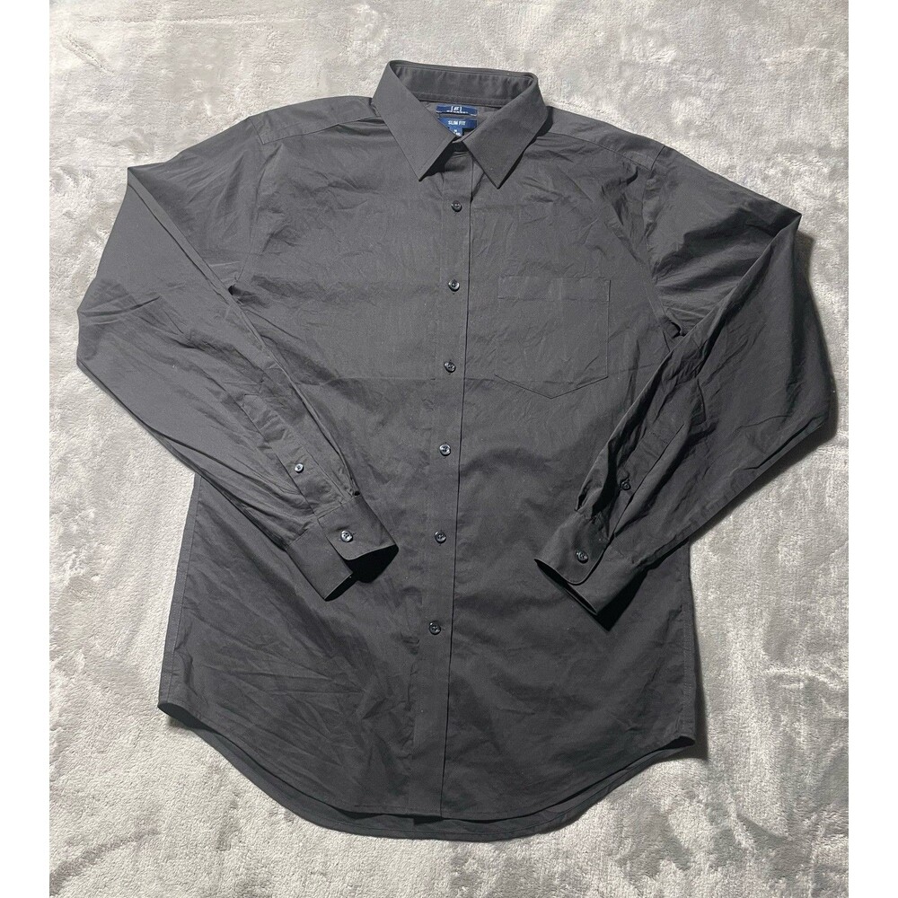 George Slim Fit Button-Up Shirt Men's Size M(38-40) Black Long Sleeve Collared
